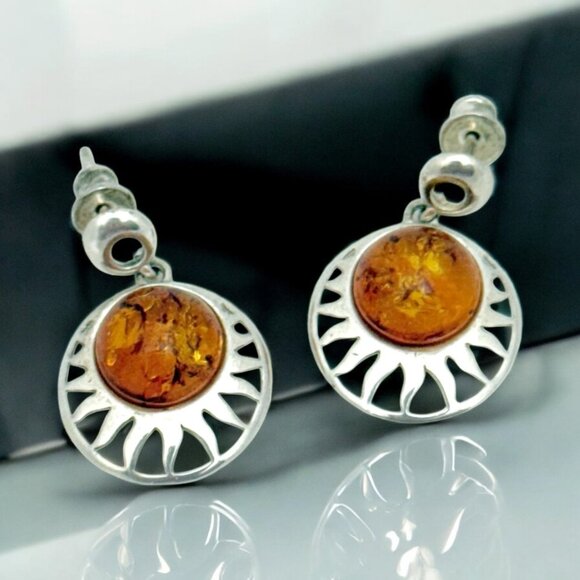 Baltic Amber "Sunrise" Sterling Post Dangle Earrings - Picture 6 of 6